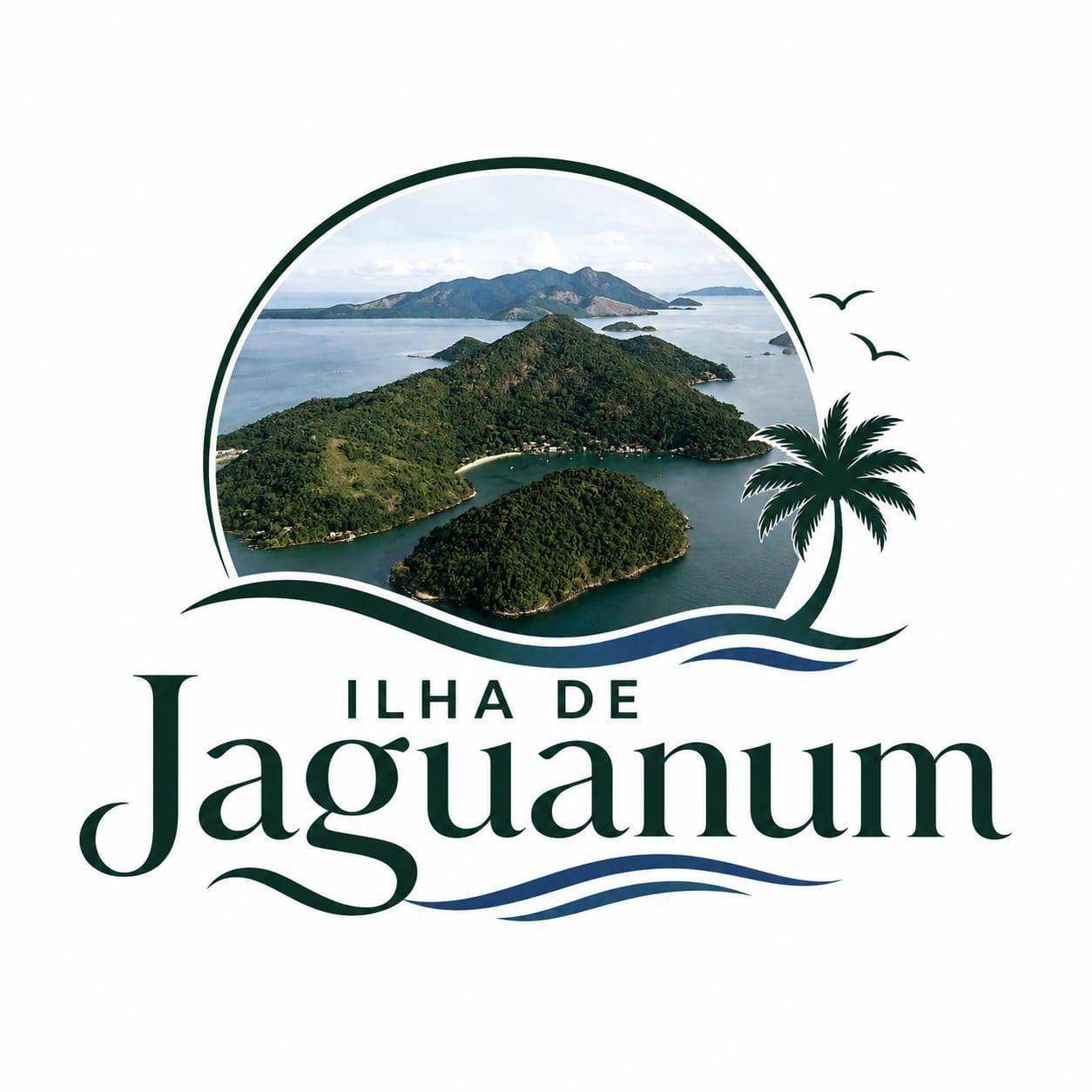Vista aérea da Ilha de Jaguanum com o nome da ilha